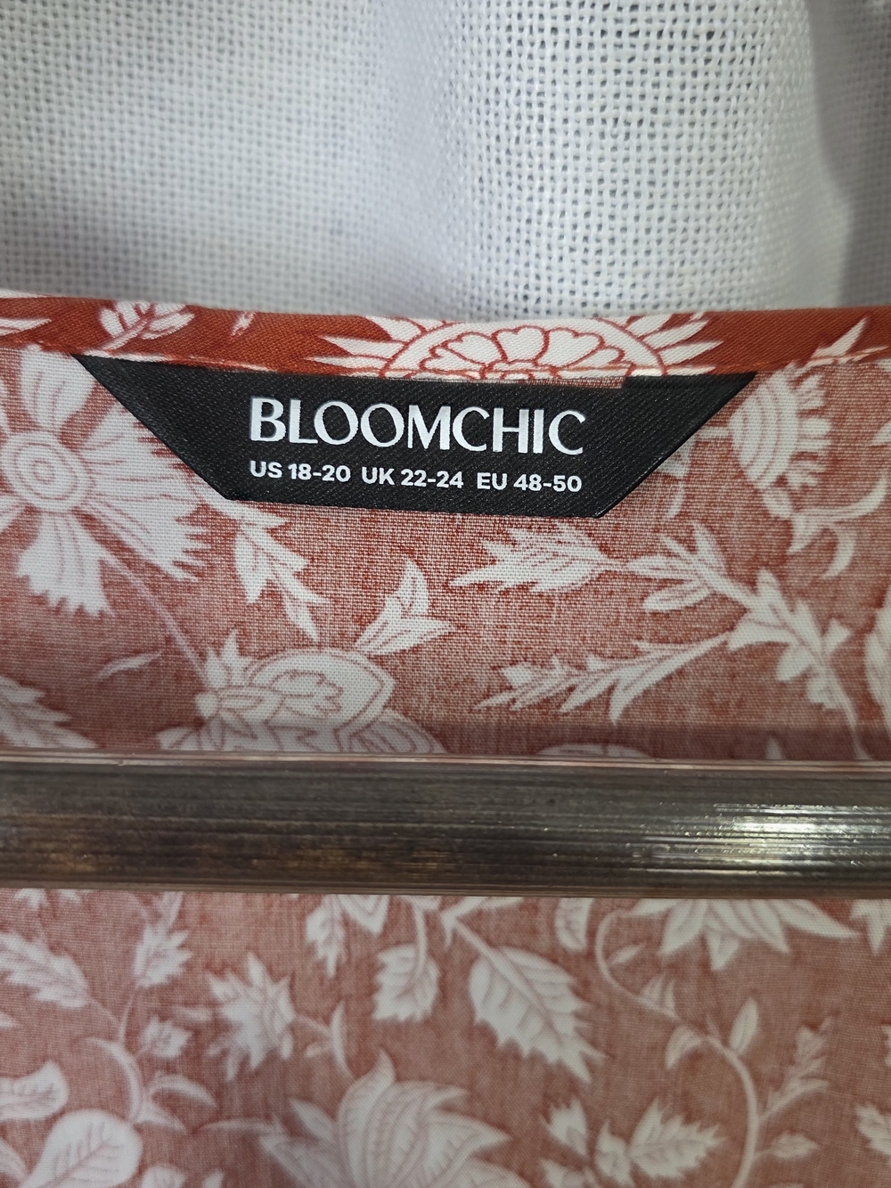 BloomChic Rust-Orange and White Floral Midi Dress with Tie Waist - Picture 2 of 6